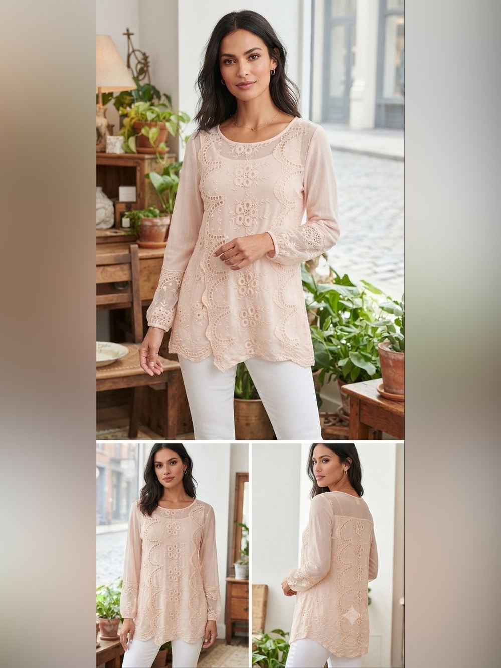 Chico's EUC Pale Pink Eyelet
Embroidered Asymmetrical Tunic
Stunning Sz 1 US8/10